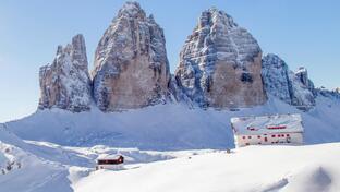 The snow-covered Three Peaks